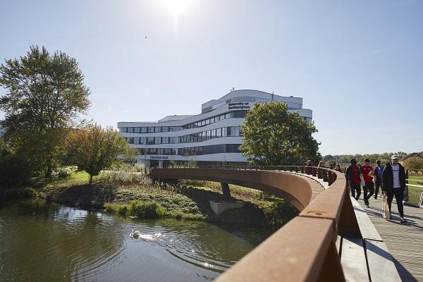 Footbridge over the river at the Waterside Campus
