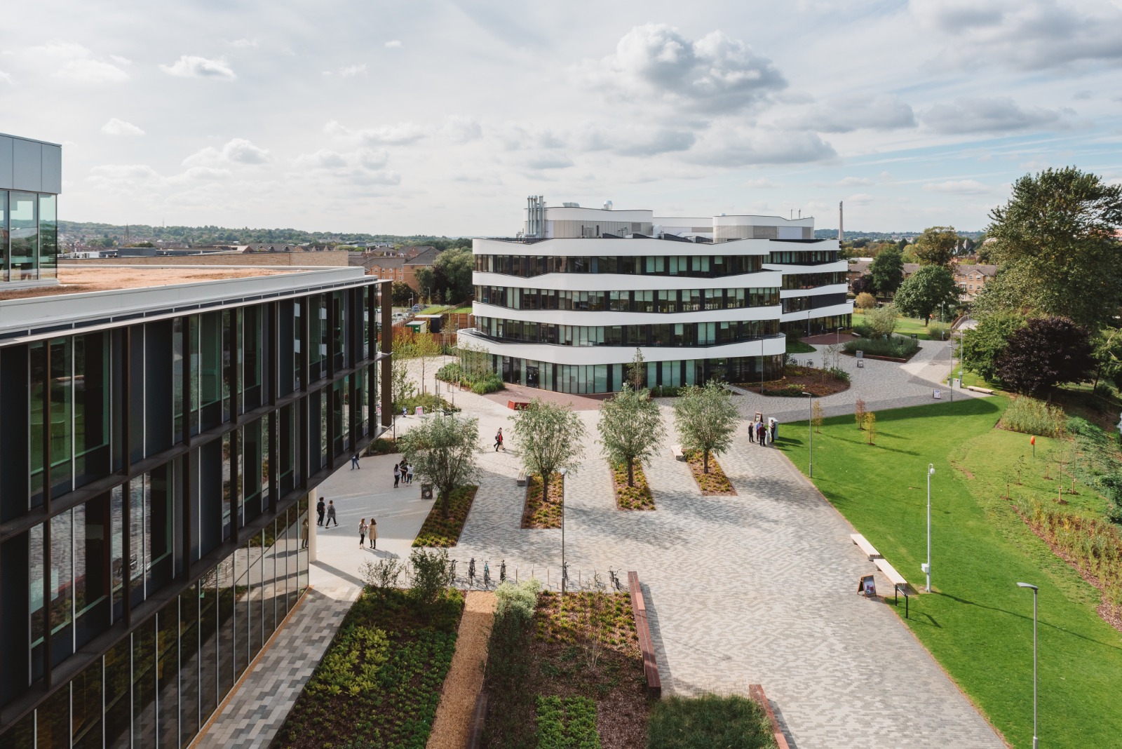 Campus plaza and walkways at the Waterside Campus