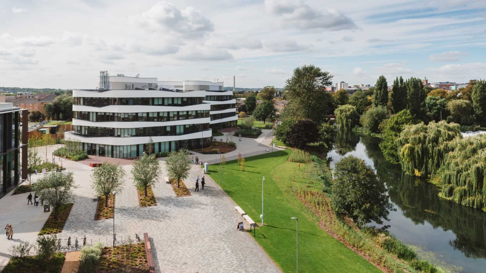 Riverside walkway at the Waterside Campus